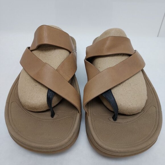 Fitflop Sling Sandal Women's 10 Straps Mink Taupe Toe Post Wobble Board Platform - Picture 4 of 15
